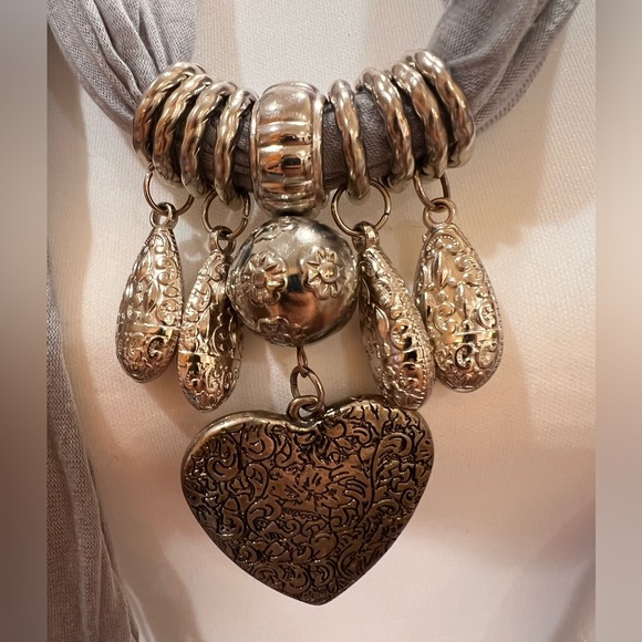 Jewelry Wrap Scarf, Light Gray with Charms - Picture 3 of 4